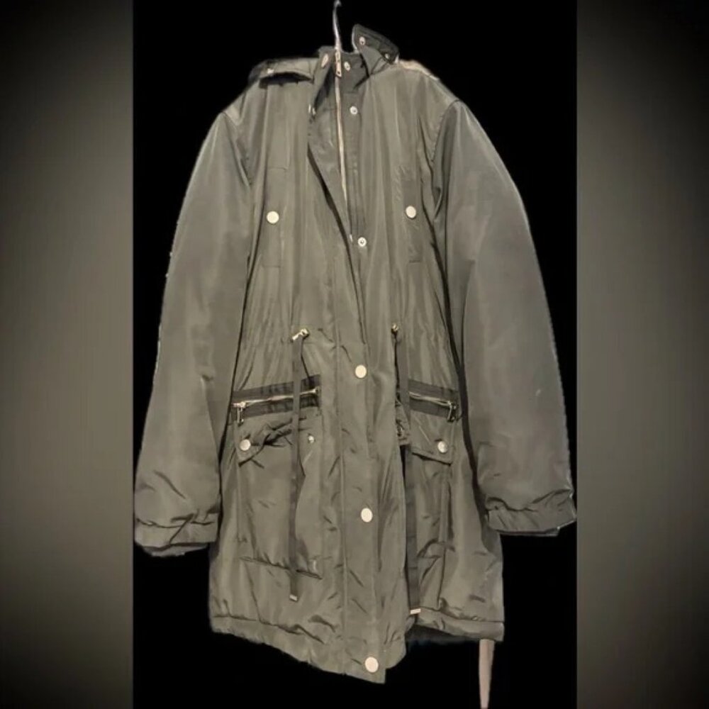 heavy weighted ladies tts L beautiful new Olive Green Parka with Faux Fur Trim - Picture 4 of 12